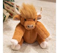 JORCEDI Highland Cow Soft Plush Toy - Joint Flexibility, Adorable Furry Sitting Posture Cow Stuffed Animal Messy Hairstyle For Stress Relief And Emotional Support, 25cm (Brown,10in)
