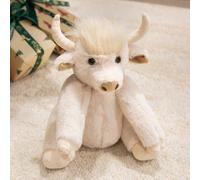 JORCEDI Highland Cow Soft Plush Toy - Joint Flexibility, Adorable Furry Sitting Posture Cow Stuffed Animal Messy Hairstyle For Stress Relief And Emotional Support, 25cm (Beige,10in)