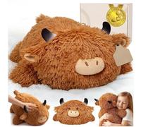 JORCEDI Highland Cow Stuffed Animal Toy, Cute Fluffy Plush Pillow, Soft Cuddly Cow Plushiefor Kids Adults, Brown Highland Cow Doll, Plush Pillow for Home Decor