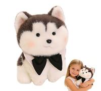 JORCEDI Husky Plush Toy, Gray and White Husky Plush, Soft and Fluffy Plush Dog with a Bow for Cuddling and Playing, Reduces Stress, Feels Like the Real Thing (30cm)