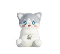 JORCEDI Interactive Breathing Cat Plush Toy, Soft Glowing Musical Stuffed Animal, Cuddly Fox Cat with Light & Sound for Kids, Comforting Sleep Companion for Girls Boys (Gray,25cm)