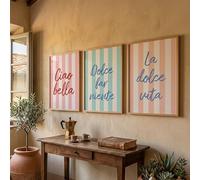 JORCEDI Italian Style Canvas Wall Art Set of 3 Unframed Pastel Stripe Typography Prints Wall Decor Modern Minimalist Canvas Posters for Living Room Bedroom Kitchen (30 × 40 cm)