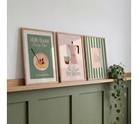 JORCEDI Kitchen Poster Set of 3, Retro Canvas Wall Art Pasta Coffee Typography, Green Pink Dining Room Decor, 21x30-50x70cm, Unframed (40x50 cm,A)