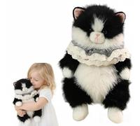 JORCEDI Large Plush Cat - Super-soft Cuddly Toy in A Sitting Design, Realistic Fabric Cat, Fluffy, Gift for Children, Girls & Stuffed Animal Lovers (35cm,Black cat)
