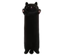 JORCEDI Long Cat Plush Pillow, Sleeping Cat Long Hugging Pillow Stuffed Animals Plush Soft Toy, Soft Kawaii Kitty Hugging Pillow, Sleep Doll Throw Pillow for Kids, Girlfriends and Adults (Black,90cm)
