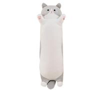 JORCEDI Long Cat Plush Pillow, Sleeping Cat Long Hugging Pillow Stuffed Animals Plush Soft Toy, Soft Kawaii Kitty Hugging Pillow, Sleep Doll Throw Pillow for Kids, Girlfriends and Adults (Gray,110cm)