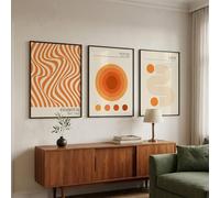 JORCEDI Mid Century Modern Wall Art Set of 3 Canvas Prints Abstract Geometric Orange Posters Minimalist Retro Artwork Unframed Canvas Decor for Living Room (Orange,50 x 70 cm)