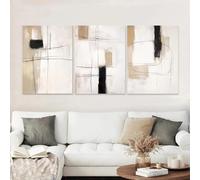 JORCEDI Neutral Abstract Canvas Wall Art Set of 3, Beige Black White Minimalist Posters Modern Line Prints for Living Room Bedroom, 21x30-50x70cm, Unframed (50x70 cm,A)
