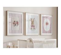 JORCEDI Nursery Decor Canvas Wall Art 3 Pcs Poster Light Pink Girls Room Decor Bunny Flower Bow Wall Prints Floralpreppy Posters For Nursery Bedroom Or Playroom, Frameless (30x40cm,pink)