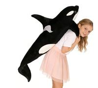 JORCEDI Orca Plush Toy, Large Whale Plush Toy, Realistic Orca Plush Toy, Black Killer Whale Plush Toy, Sea Critters Plush, Comforting Cuddly Home Decoration for Children, Boys, and Girls (50cm)