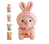 JORCEDI Plush Pig Soft Toy, Milk Tea-Themed Pig Soft Toy, Plush Pig Toy Dressed In A Rabbit, Frog, Tiger Or Unicorn Costume, Decorative Pig Plush Dolls - A Gift for Children (25cm,Pink)