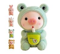 JORCEDI Plush Pig Soft Toy, Milk Tea-Themed Pig Soft Toy, Plush Pig Toy Dressed In A Rabbit, Frog, Tiger Or Unicorn Costume, Decorative Pig Plush Dolls - A Gift for Children (33cm,Green)