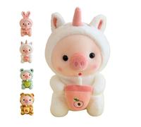 JORCEDI Plush Pig Soft Toy, Milk Tea-Themed Pig Soft Toy, Plush Pig Toy Dressed In A Rabbit, Frog, Tiger Or Unicorn Costume, Decorative Pig Plush Dolls - A Gift for Children (42cm,White)