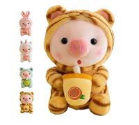 JORCEDI Plush Pig Soft Toy, Milk Tea-Themed Pig Soft Toy, Plush Pig Toy Dressed In A Rabbit, Frog, Tiger Or Unicorn Costume, Decorative Pig Plush Dolls - A Gift for Children (52cm,Orange)