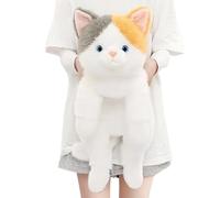 JORCEDI Plush Toy Orange Cat, 11.8/17.7/25.6in Lying-Cat, Simulation Plush Animal, Cute Kitten Doll, Hug Pillow Gift for Hug and Game (calico cat,25.59in)