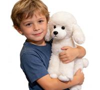 JORCEDI Poodle Plush Puppy, Realistic Soft Cuddly Dog Toy, Hugging Sleeping Pillow,White and Brown Plush Toy Dog,Gift for Kids, Teens & Adults,Room Decor (32cm,White)