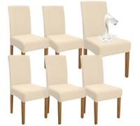 JORCEDI Premium Waterproof Dining Chair Covers - Set of 6 Elastic High-Back Slipcovers, Washable & Removable Chair Protectors for Kitchen, Banquet, Party, Hotel, and Everyday Home Use (Beige,6PCS)