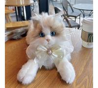 JORCEDI Ragdoll Plush Cat, Realistic Plush Toy, Cute Cat Decoration, Lying Pose, Super Fluffy, Soft Stuffed Animal, Gifts for Boys and Girls (25 * 18cm,Pearl)