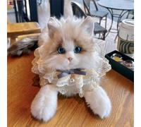 JORCEDI Ragdoll Plush Cat, Realistic Plush Toy, Cute Cat Decoration, Lying Pose, Super Fluffy, Soft Stuffed Animal, Gifts for Boys and Girls (25 * 18cm,Lace)