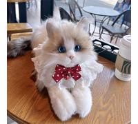 JORCEDI Ragdoll Plush Cat, Realistic Plush Toy, Cute Cat Decoration, Lying Pose, Super Fluffy, Soft Stuffed Animal, Gifts for Boys and Girls (25 * 18cm,Bell)