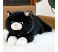 JORCEDI Realistic Cat Plush Toy, Black/White Long Stuffed Cat, Simulation Soft Plush Cat Teddy, Kitty Plushie that Can Bark Gift for Kids Adults (black,50cm)