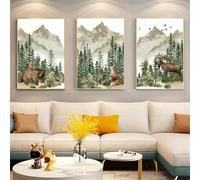 JORCEDI Rustic Forest Animal Wall Art, 3 Piece Nature Landscape Deer Bear Fox Canvas Artwork For Modern Farmhouse, For Nursery Boys Room Girls Room, Without Frame (12 * 16in,A)
