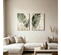 JORCEDI Set of 2 Posters,Green Plants Poster,Minimalist Plant Canvas Prints,Modern Tropical Plants, Vintage Canvas Prints, for Home, Living Room, Office Décor,Unframed (40x50cm)