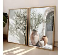 JORCEDI Set of 2 Posters, Neutral Olive Tree and Shadow Vase Canvas Print, Retro Botanical Landscape Art Print, Living Room Home Decor, Unframed (50x70cm)