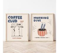 JORCEDI Set of 2 Posters,Vintage Kitchen Canvas Wall Art,Vintage Coffee Artwork,Coffee Club Print,Funny Wall Art,or Home Dining Room Living Room Office Apartment Decor,Unframed (21x30cm,C)