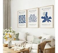 JORCEDI Set of 3 Matisse Blue Posters, Abstract Navy Blue Flower Matisse Poster Prints, Wall Art, Minimalist, Trendy, Vintage Flower Market Canvas Pictures for Living Room, Unframed (30 * 40cm,2#)