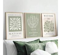 JORCEDI Set of 3 Posters,Abstract Matisse Canvas Wall Art Prints,Green Botanical Designs,Vintage Wall Art Posters,Modern Prints,for Living Room,Bedroom or Home Office,Unframed (30x40cm)