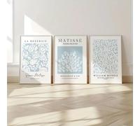 JORCEDI Set of 3 Posters,Abstract Matisse Canvas Wall Art Prints,Matisse Blue Poster,Blue Flower Wall Art,for Modern Home, Office, Living Room, Bedroom Decor,Unframed (50x70cm,Blue 1)