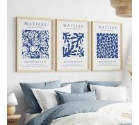 JORCEDI Set of 3 Posters,Abstract Matisse Canvas Wall Art Prints,Matisse Blue Poster,Blue Flower Wall Art,for Modern Home, Office, Living Room, Bedroom Decor,Unframed (30x40cm,Blue 2)