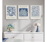 JORCEDI Set of 3 Posters,Abstract Matisse Canvas Wall Art Prints,Matisse Blue Poster,Blue Flower Wall Art,for Modern Home, Office, Living Room, Bedroom Decor,Unframed (30x40cm,Blue 3)