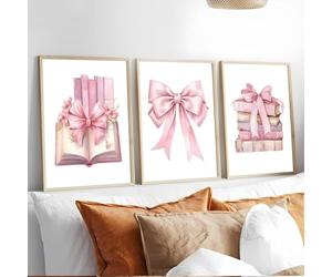 JORCEDI Set of 3 Posters,Coquette Pink Bow Poster,Trendy Preppy Girly Book Canvas Wall Art,Room Decor Aesthetic, Trendy Posters for Girls Bedroom, Apartment, Dorm,Unframed (30x40cm,Pink 1)