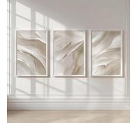 JORCEDI Set of 3 Posters, Neutral Beige, Soft Tones, Simple Canvas Print, Abstract White Waves, Wall Art, Poster, Modern Living Room, Bedroom, Home Decor, Unframed (40x50cm)