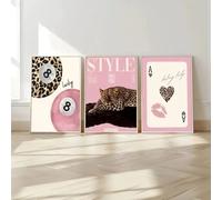 JORCEDI Set of 3 Posters,Trendy Leopard Wall Art,Pink Cheetah Print Canvas Wall Decor,8 Ball Lucky Poster,Aesthetic,for Girls Bedroom, Apartment Dorm,Living Room Unframed (30x40cm,pink 3)