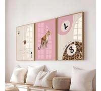 JORCEDI Set of 3 Posters,Trendy Leopard Wall Art,Pink Cheetah Print Canvas Wall Decor,8 Ball Lucky Poster,Aesthetic,for Girls Bedroom, Apartment Dorm,Living Room Unframed (30x40cm,pink 1)
