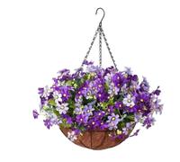JORCEDI Simulated Hanging Flower Basket Artificial Hanging Basket with Flowers Chain Hanging Basket Bracket for Home Outdoors Garden Patio Porch (E)