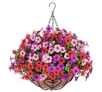 JORCEDI Simulated Hanging Flower Basket Artificial Hanging Basket with Flowers Chain Hanging Basket Bracket for Home Outdoors Garden Patio Porch (K)