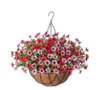 JORCEDI Simulated Hanging Flower Basket Artificial Hanging Basket with Flowers Chain Hanging Basket Bracket for Home Outdoors Garden Patio Porch (A)