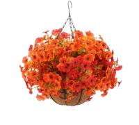 JORCEDI Simulated Hanging Flower Basket Artificial Hanging Basket with Flowers Chain Hanging Basket Bracket for Home Outdoors Garden Patio Porch (L)