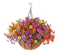 JORCEDI Simulated Hanging Flower Basket Artificial Hanging Basket with Flowers Chain Hanging Basket Bracket for Home Outdoors Garden Patio Porch (D)
