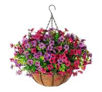 JORCEDI Simulated Hanging Flower Basket Artificial Hanging Basket with Flowers Chain Hanging Basket Bracket for Home Outdoors Garden Patio Porch (G)