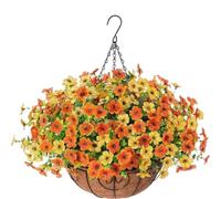 JORCEDI Simulated Hanging Flower Basket Artificial Hanging Basket with Flowers Chain Hanging Basket Bracket for Home Outdoors Garden Patio Porch (I)