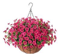 JORCEDI Simulated Hanging Flower Basket Artificial Hanging Basket with Flowers Chain Hanging Basket Bracket for Home Outdoors Garden Patio Porch (C)