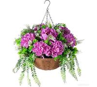 JORCEDI Simulated Hanging Flower Basket Artificial Hanging Flowers Basket with Flowers Chain Hanging Basket Bracket for Home Outdoors Garden Patio (20cm,Purple)