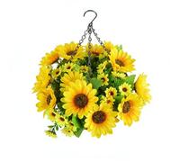 JORCEDI Simulated Hanging Flower Basket Artificial Hanging Flowers Basket with Flowers Chain Hanging Basket Bracket for Home Outdoors Garden Patio (H)