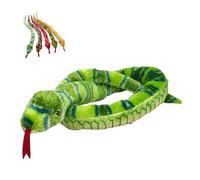 JORCEDI Snake Plush Toy, Soft Stuffed Snake 3D, Straight Snake Soft Toy, Python Stuffed Animal, Anaconda Fake Snakes Cuddly Doll, Gifts for Kids Birthday Decoration Prank Props (Green-A,120cm)