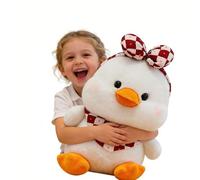 JORCEDI Soft Toy Duck, Duck Plush Cushion, Cute Little Yellow Duck Plush Doll With A Sweet Bow And Scarf, Duckling Soft Toy for Children, Girls And Adults (35cm,White)